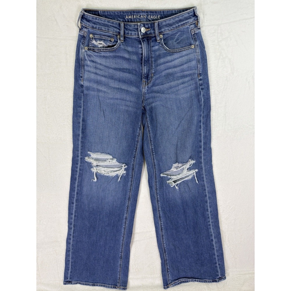 American Eagle Jeans Womens 6 Blue Medium Wash Super‎ High Rise Baggy Wide Leg